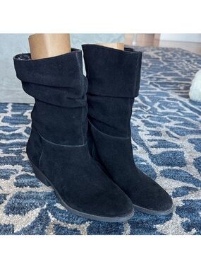 Jessica Simpson Black Suede Leather Ruched Western Boots/Booties Sz 8.5 Slouched